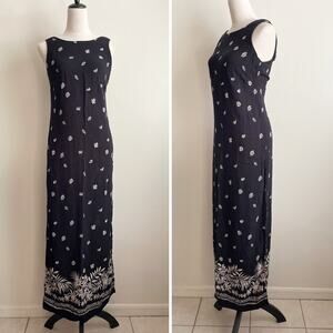Vintage 90s Y2K Rayon Black Maxi Shift Dress